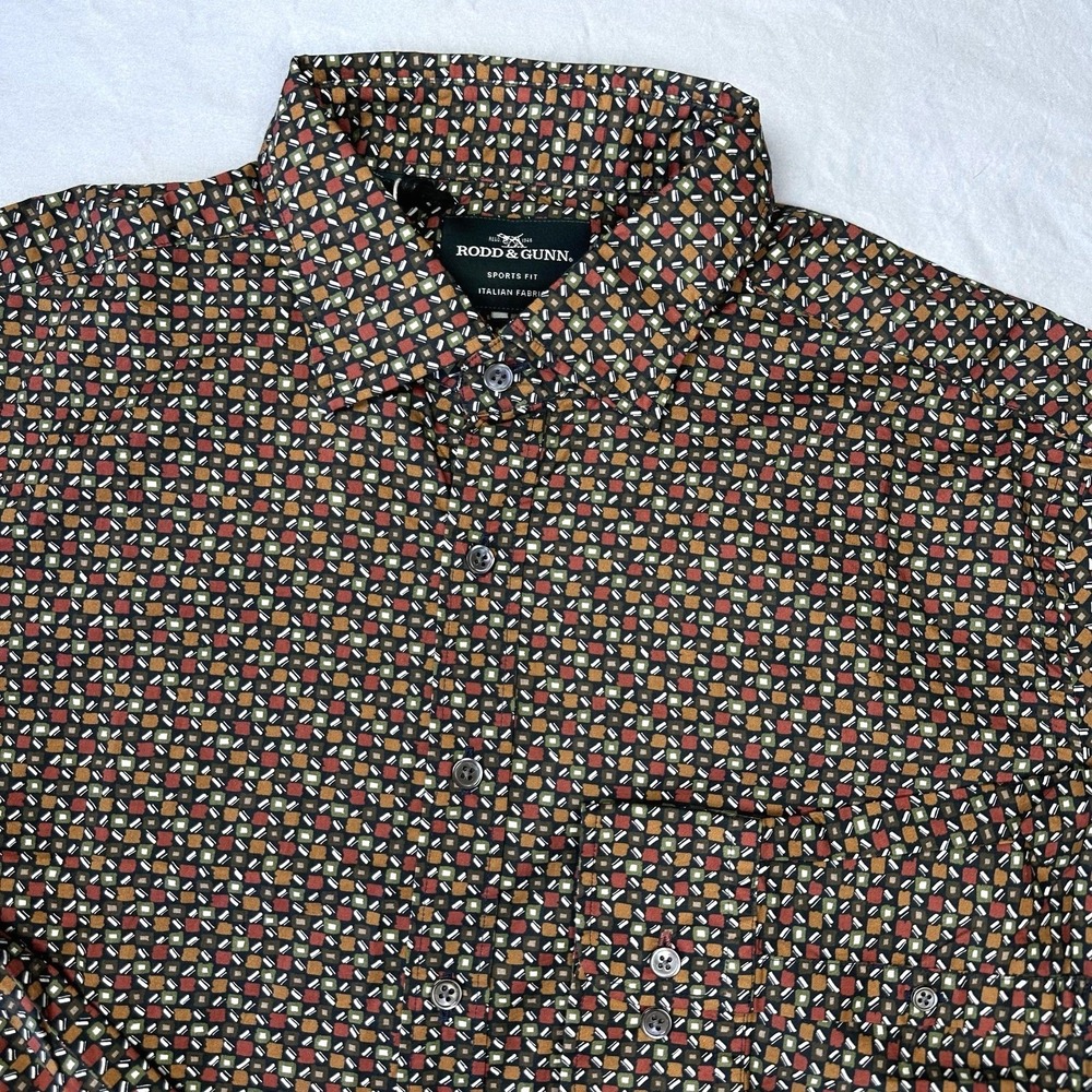 Rodd & Gunn Shirt Mens XL Granitea‎ Sports Fit Albini Italian Fabric Geometric